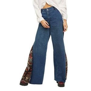 Free People Blue Flare Jeans with Multicolor Pattern - NWOT